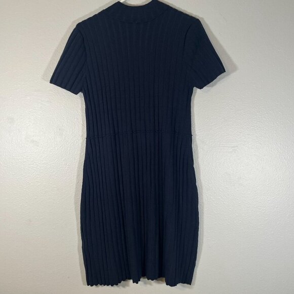 Free People Lottie Rib Dress‎ Button Detail Front Short Sleeve Navy Large NWOT - Picture 6 of 10